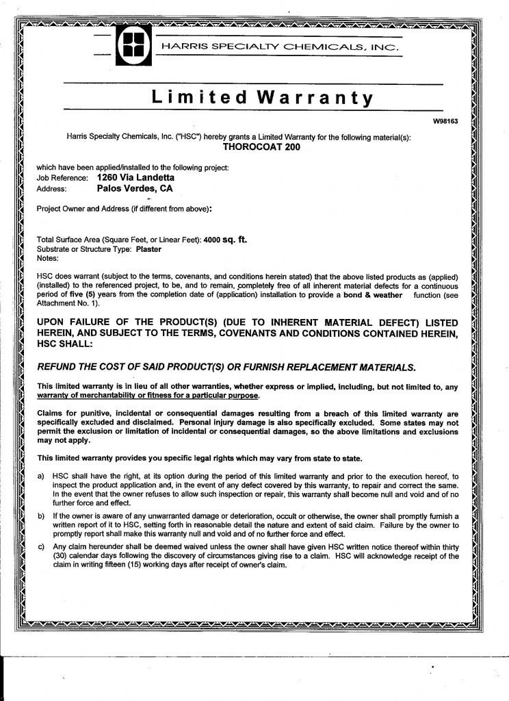 Written Labor and Material Warranties Jim Parker Los Angeles