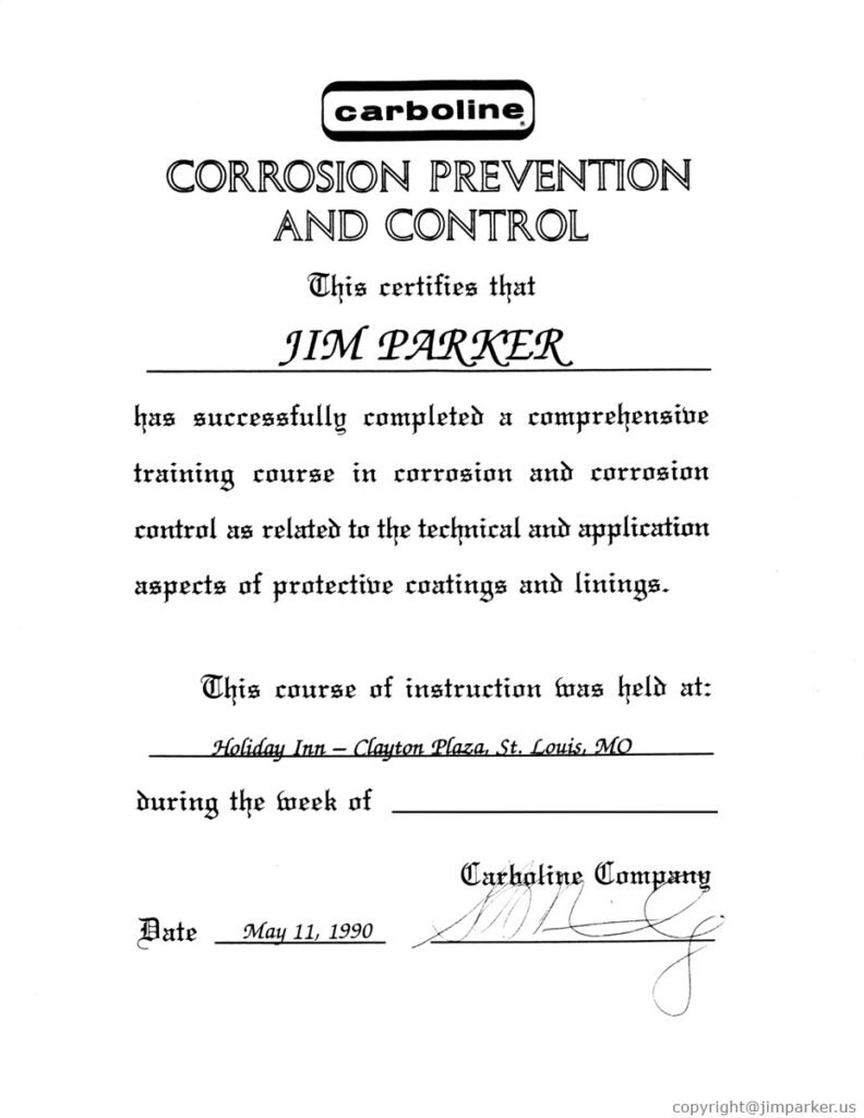 Carboline certificate