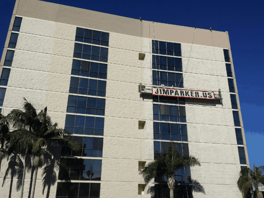 Jim Parker banner on a painting project