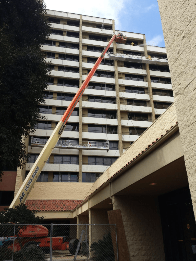 power washing high spaces with our JLG Ultra Boom